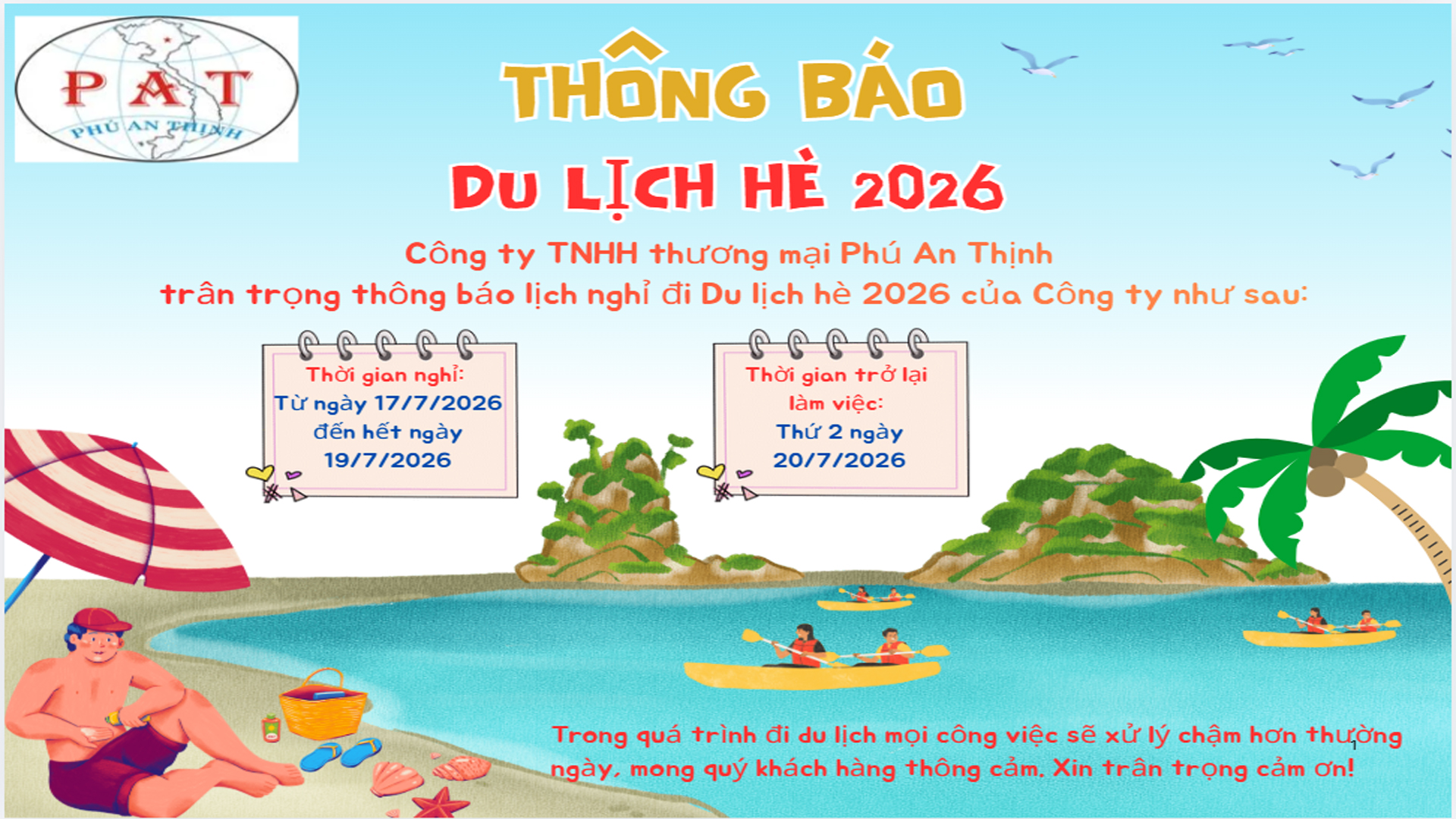 Thông báo nghỉ đi du lịch hè 2026